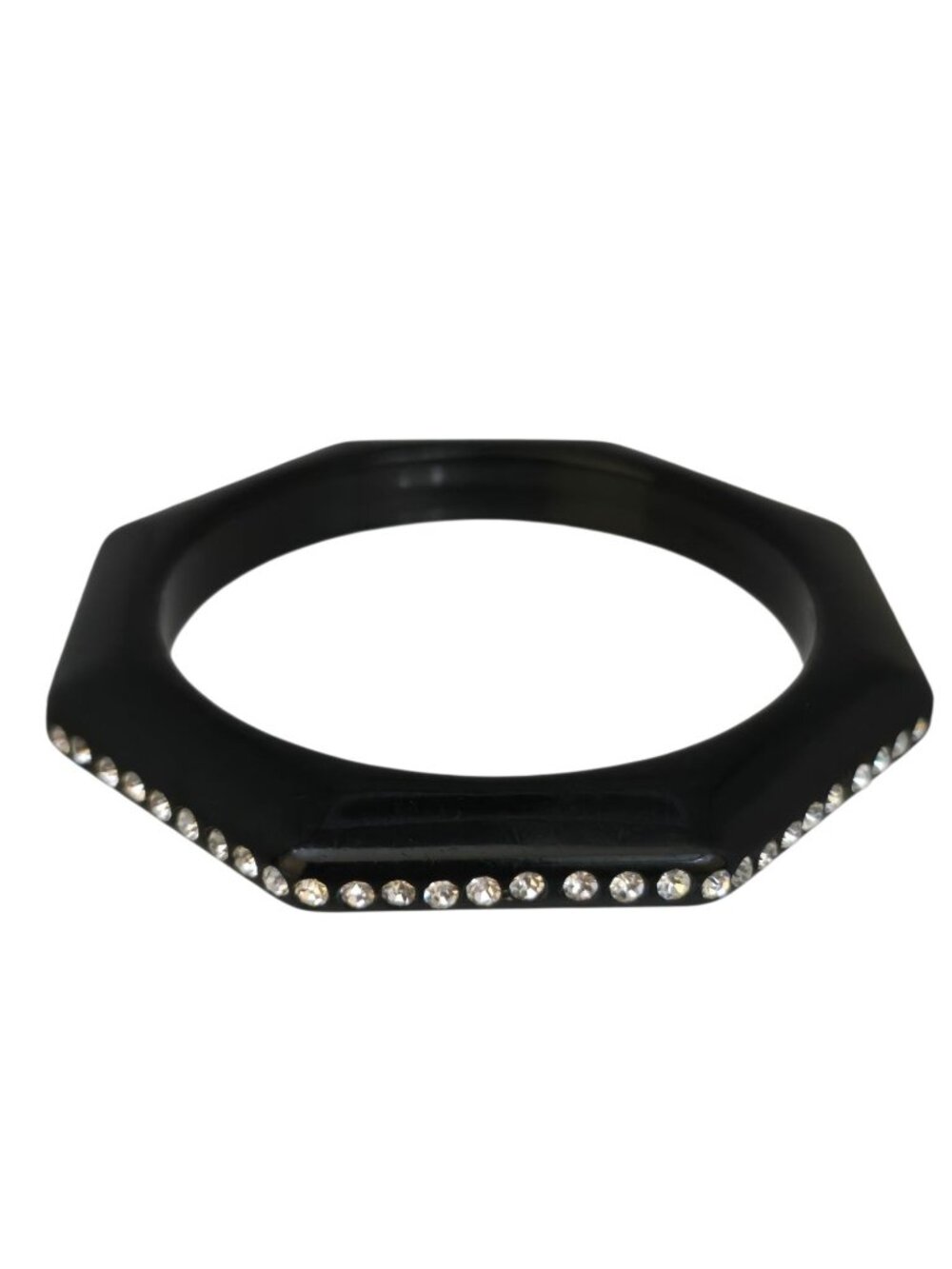 Vintage Resin/Lucite Rhinestone Octagon Bangle Bracelet (A9195)